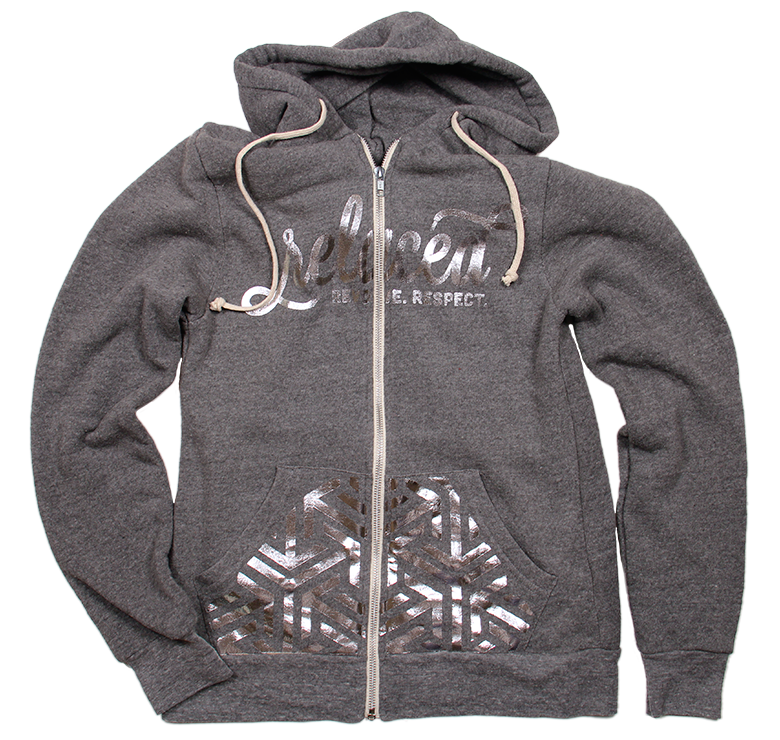 Classic Hoodie with silver foil on premium heather grey