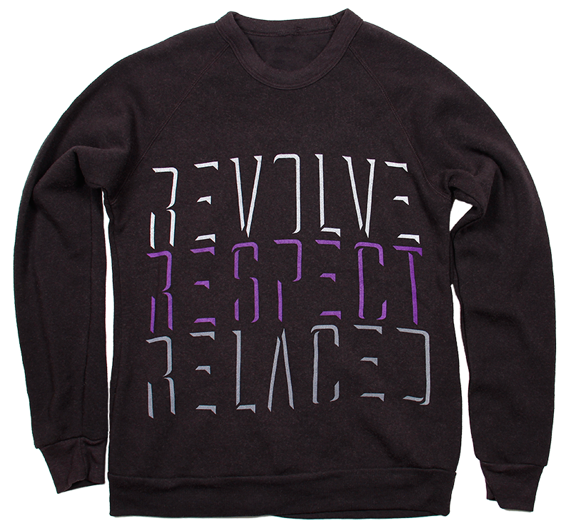 Motto in purple and grey on eco true black raglan sweatshirt