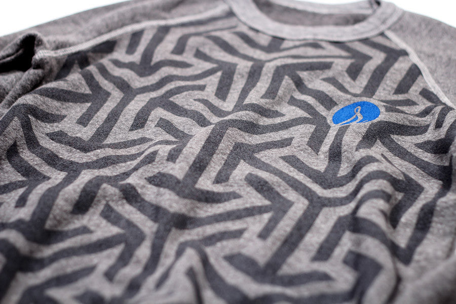 Cool grey pattern and royal blue Relaced circle on heather grey sweatshirt