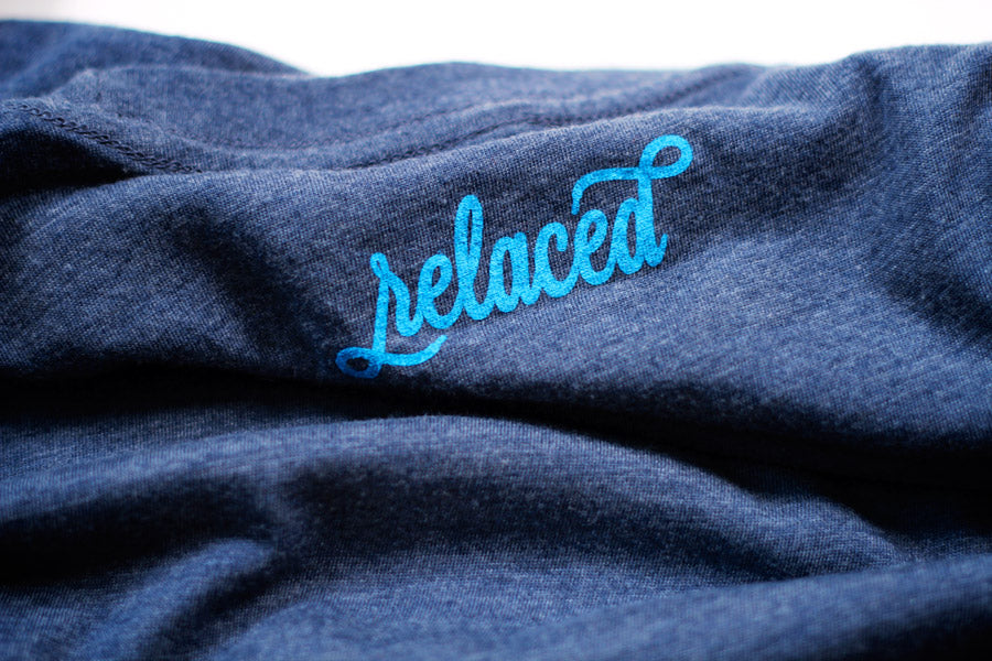 Relaced in Electric Blue on back neck