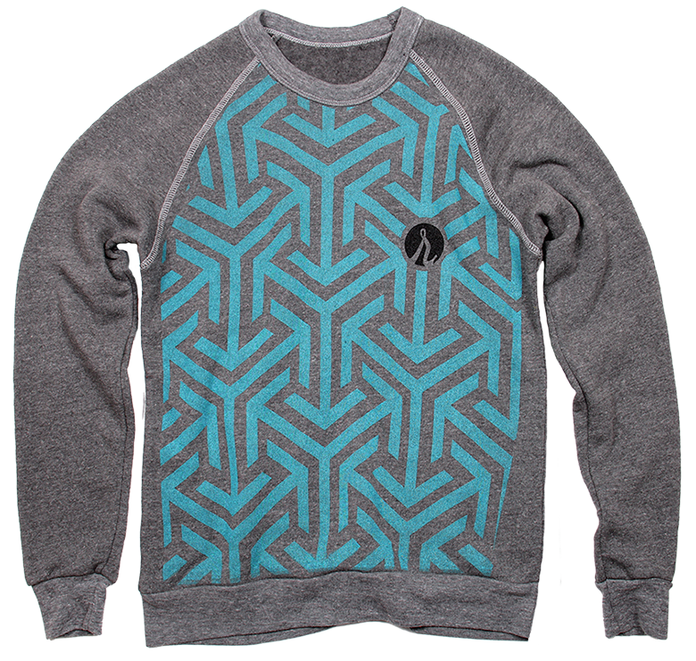 Premium heather grey sweatshirt with oversized pattern print in teal and black