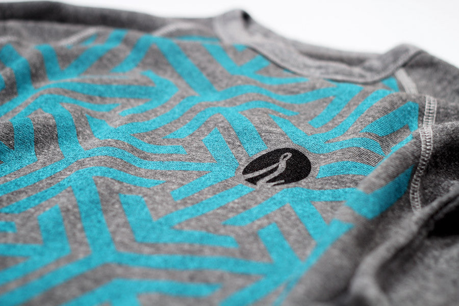 Custom Relaced pattern in teal on premium heather grey sweatshirt